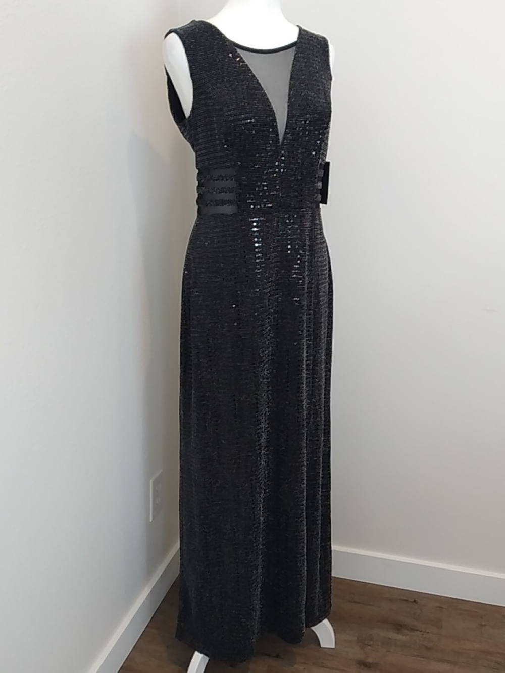 NWT Alexa B Nites Black Sequin Maxi Dress Size M Sexy Formal Evening Gown